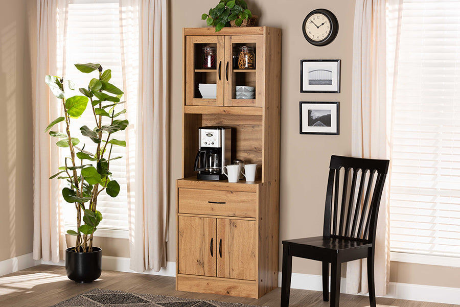 Baxton Studio Laurana Modern and Contemporary Oak Brown Finished Wood Kitchen Cabinet and Hutch