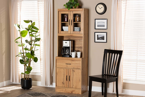 Baxton Studio Laurana Modern and Contemporary Oak Brown Finished Wood Kitchen Cabinet and Hutch