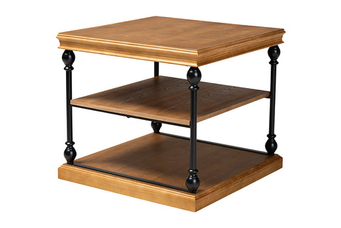 Baxton Studio Sebastian Traditional Industrial Oak Brown Finished Wood and Black Metal 3-Tier End Table
