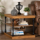 Baxton Studio Sebastian Traditional Industrial Oak Brown Finished Wood and Black Metal 3-Tier End Table