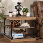 Baxton Studio Sebastian Traditional Industrial Greywashed Wood and Black Metal 3-Tier End Table