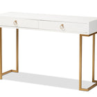 Baxton Studio Beagan Modern and Contemporary White Finished Wood and Gold Metal 2-Drawer Console Table