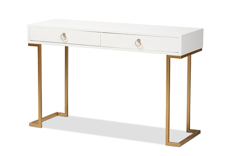 Baxton Studio Beagan Modern and Contemporary White Finished Wood and Gold Metal 2-Drawer Console Table