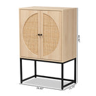 Baxton Studio Ardon Bohemian Light Brown Finished Wood and Black Metal 2-Door Storage Cabinet with Natural Rattan
