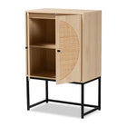 Baxton Studio Ardon Bohemian Light Brown Finished Wood and Black Metal 2-Door Storage Cabinet with Natural Rattan
