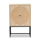 Baxton Studio Ardon Bohemian Light Brown Finished Wood and Black Metal 2-Door Storage Cabinet with Natural Rattan
