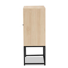 Baxton Studio Ardon Bohemian Light Brown Finished Wood and Black Metal 2-Door Storage Cabinet with Natural Rattan