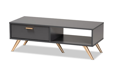 Baxton Studio Kelson Modern and Contemporary Dark Grey and Gold Finished Wood Coffee Table