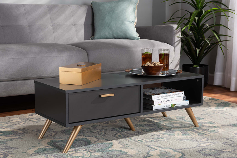 Baxton Studio Kelson Modern and Contemporary Dark Grey and Gold Finished Wood Coffee Table