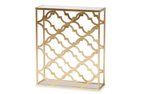 Baxton Studio Calanthe Modern and Contemporary Gold Finished Metal Console Table with Marble Tabletop