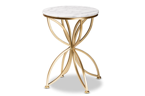 Baxton Studio Jaclyn Modern and Contemporary Gold Finished Metal End Table with Marble Tabletop