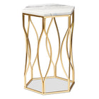 Baxton Studio Kalena Modern and Contemporary Gold Metal End Table with Marble Tabletop