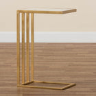 Baxton Studio Parkin Modern and Contemporary Gold Finished Metal C Shaped End Table with Marble Tabletop