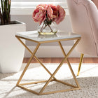 Baxton Studio Hadley Modern and Contemporary Gold Finished Metal End Table with Marble Tabletop