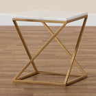Baxton Studio Hadley Modern and Contemporary Gold Finished Metal End Table with Marble Tabletop