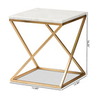 Baxton Studio Hadley Modern and Contemporary Gold Finished Metal End Table with Marble Tabletop