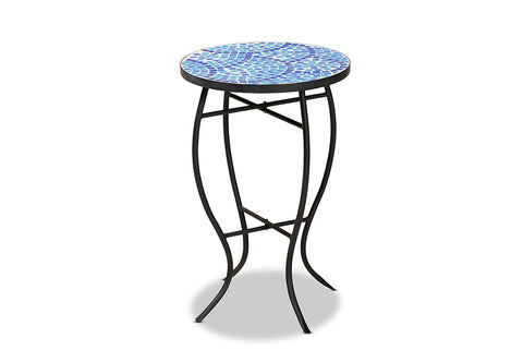 Baxton Studio Gaenor Modern and Contemporary Black Metal and Blue Glass Plant Stand