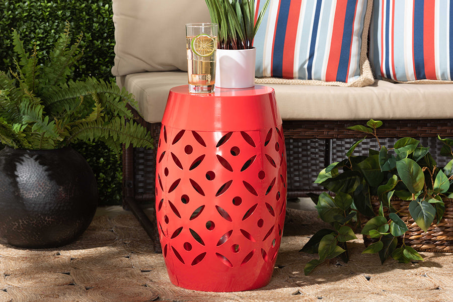 Baxton Studio Hallie Modern and Contemporary Red Finished Metal Outdoor Side Table