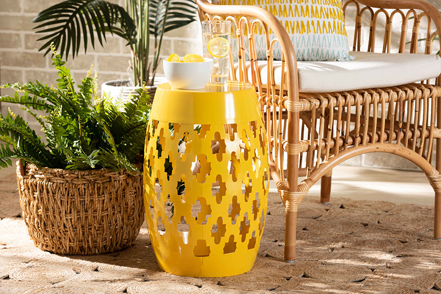 Baxton Studio Branson Modern and Contemporary Yellow Finished Metal Outdoor Side Table