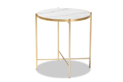 Baxton Studio Maddock Modern and Contemporary Gold Finished Metal End Table with Marble Tabletop