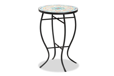 Baxton Studio Gaenor Modern and Contemporary Black Metal and Multi-Colored Ceramic Tile Plant Stand