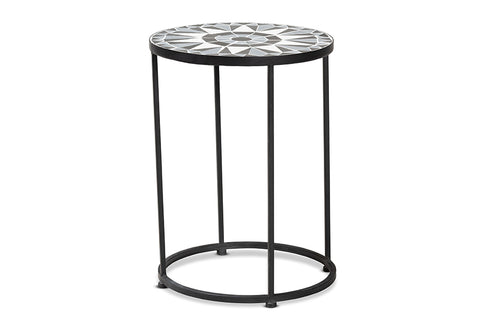 Baxton Studio Kaden Modern and Contemporary Multi-Colored Glass and Black Metal Outdoor Side Table