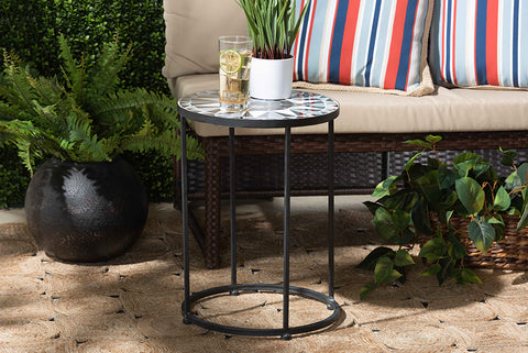 Baxton Studio Kaden Modern and Contemporary Multi-Colored Glass and Black Metal Outdoor Side Table