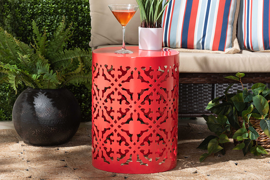 Baxton Studio Jamila Modern and Contemporary Red Finished metal Outdoor Side Table