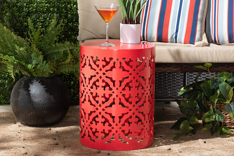 Baxton Studio Jamila Modern and Contemporary Red Finished metal Outdoor Side Table