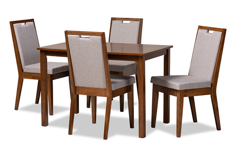 Baxton Studio Rosa Modern and Contemporary Grey Fabric Upholstered and Walnut Brown Finished Wood 5-Piece Dining Set