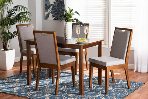 Baxton Studio Rosa Modern and Contemporary Grey Fabric Upholstered and Walnut Brown Finished Wood 5-Piece Dining Set