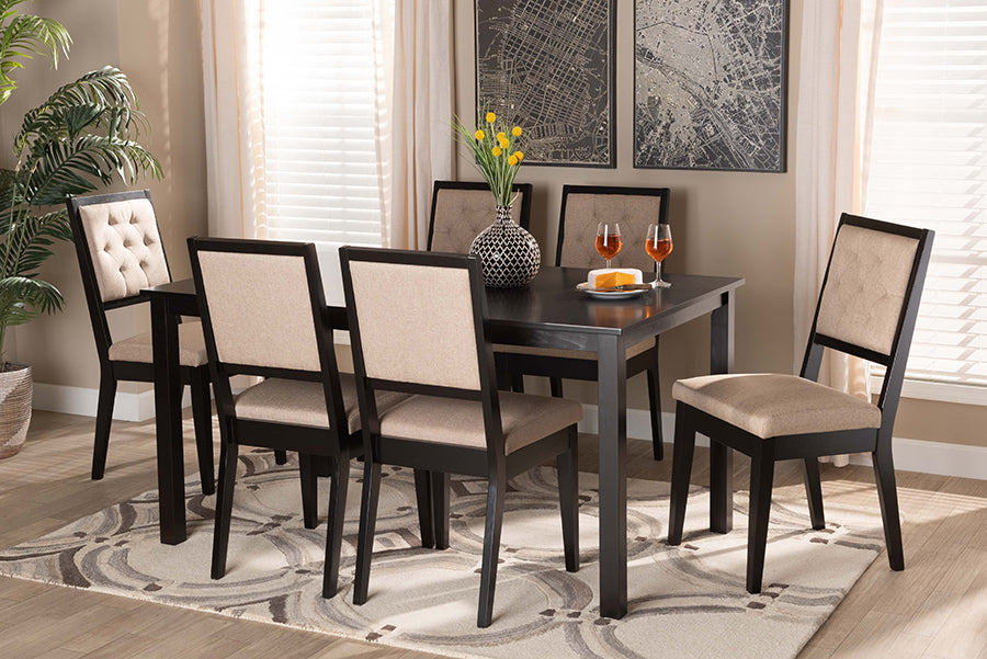 Baxton Studio Suvi Modern and Contemporary Sand Fabric Upholstered and Dark Brown Finished Wood 7-Piece Dining Set