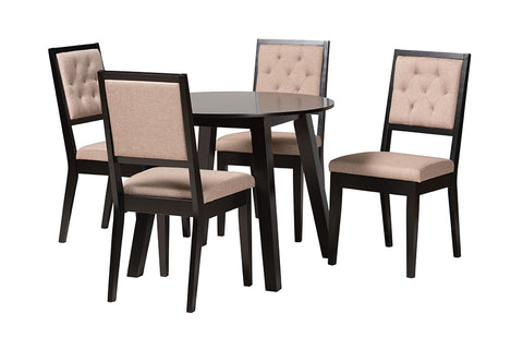 Baxton Studio Alani Modern Beige Fabric and Dark Brown Finished Wood 5-Piece Dining Set