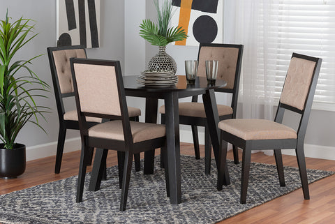 Baxton Studio Alani Modern Beige Fabric and Dark Brown Finished Wood 5-Piece Dining Set