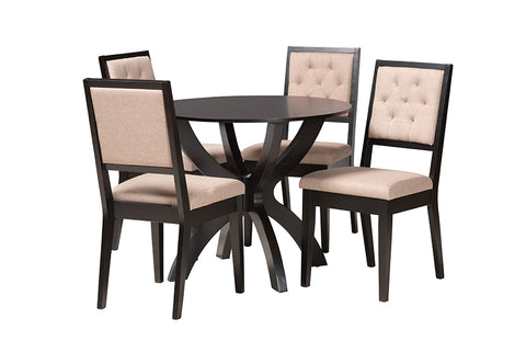 Baxton Studio Noe Modern Sand Fabric and Dark Brown Finished Wood 5-Piece Dining Set