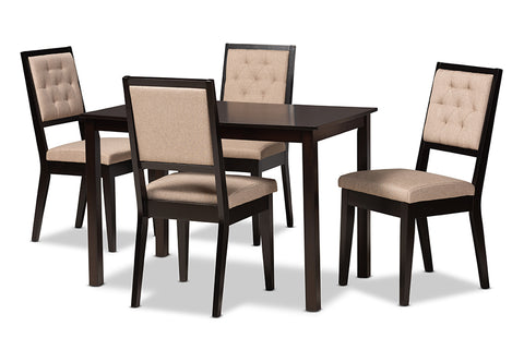 Baxton Studio Suvi Modern and Contemporary Sand Fabric Upholstered and Dark Brown Finished Wood 5-Piece Dining Set