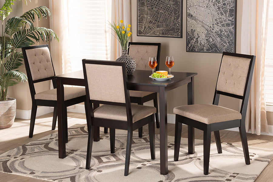 Baxton Studio Suvi Modern and Contemporary Sand Fabric Upholstered and Dark Brown Finished Wood 5-Piece Dining Set