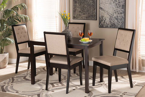 Baxton Studio Suvi Modern and Contemporary Sand Fabric Upholstered and Dark Brown Finished Wood 5-Piece Dining Set