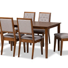 Baxton Studio Suvi Modern and Contemporary Grey Fabric Upholstered and Walnut Brown Finished Wood 7-Piece Dining Set