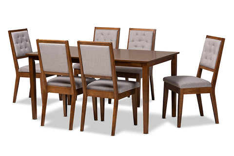 Baxton Studio Suvi Modern and Contemporary Grey Fabric Upholstered and Walnut Brown Finished Wood 7-Piece Dining Set