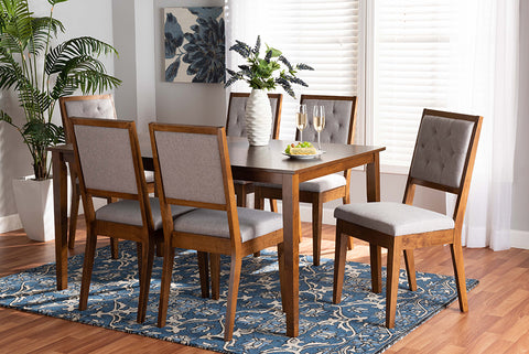 Baxton Studio Suvi Modern and Contemporary Grey Fabric Upholstered and Walnut Brown Finished Wood 7-Piece Dining Set