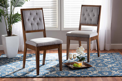 Baxton Studio Gideon Modern and Contemporary Grey Fabric Upholstered and Walnut Brown Finished Wood 2-Piece Dining Chair Set