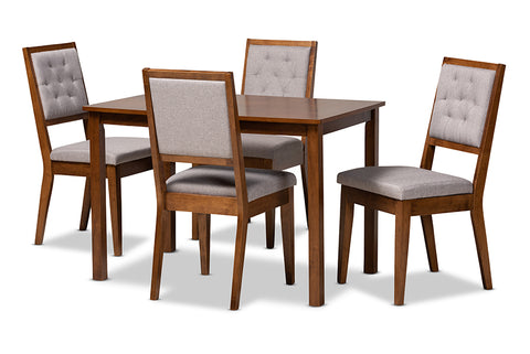 Baxton Studio Suvi Modern and Contemporary Grey Fabric Upholstered and Walnut Brown Finished Wood 5-Piece Dining Set
