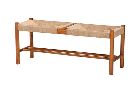 Baxton Studio Saura Mid-Century Modern Oak Brown Finished Wood and Hemp Dining Bench