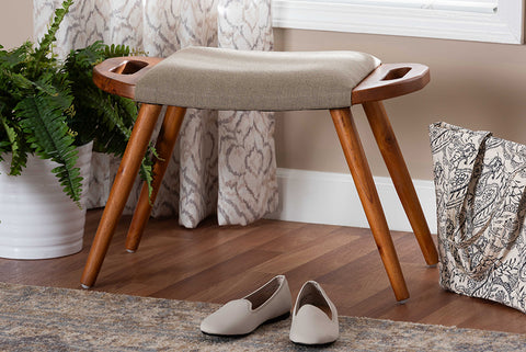 Baxton Studio Banner Mid-Century Modern Light Brown Fabric Upholstered and Oak Brown Finished Wood Accent Bench