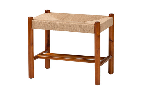 Baxton Studio Saura Mid-Century Modern Oak Brown Finished Wood and Hemp Accent Bench