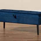 Baxton Studio Caine Modern and Contemporary Navy Blue Velvet Fabric Upholstered and Dark Brown Finished Wood Storage Bench