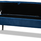 Baxton Studio Caine Modern and Contemporary Navy Blue Velvet Fabric Upholstered and Dark Brown Finished Wood Storage Bench