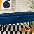 Baxton Studio Caine Modern and Contemporary Navy Blue Velvet Fabric Upholstered and Dark Brown Finished Wood Storage Bench