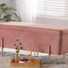 Baxton Studio Rockwell Contemporary Glam and Luxe Blush Pink Velvet Fabric Upholstered and Gold Finished Metal Storage Bench